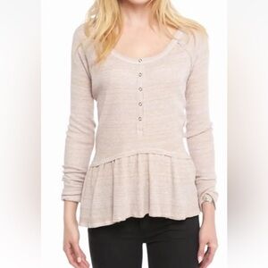 FREE PEOPLE L We The Free Coastline Pale Pink Thermal Henley Peplum NWOT